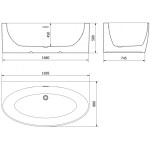 MEXEN/S - Bruna voľne stojaca vaňa nástenná 170 x 88, biela lesk, sifón a prepad čierna 52731708800-70