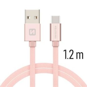 SWISSTEN TEXTILE dátový kábel USB - USB-C 1.2m ružová (71521205)