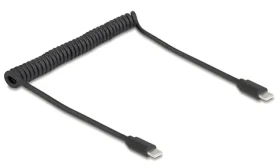 DeLock USB-C / Špirálový USB kábel / USB 2.0 / USB-C - USB-C / 0,45-0,75 m / 2 A / čierny (90369)