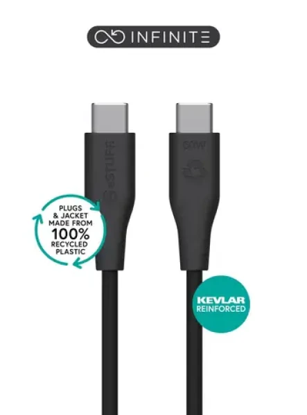 ESTUFF INFINITE (GRS) čierna / USB-C kábel / USB-C - USB-C / 1 m / 60 W / Recyklovaný plast (ES604180-BULK)
