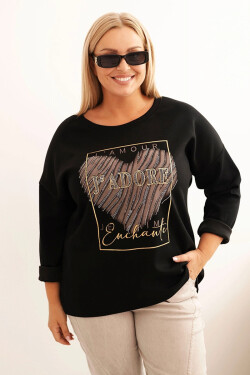 Dámska mikina Plus Size s kapucňou a potlačou, grafitová UNI
