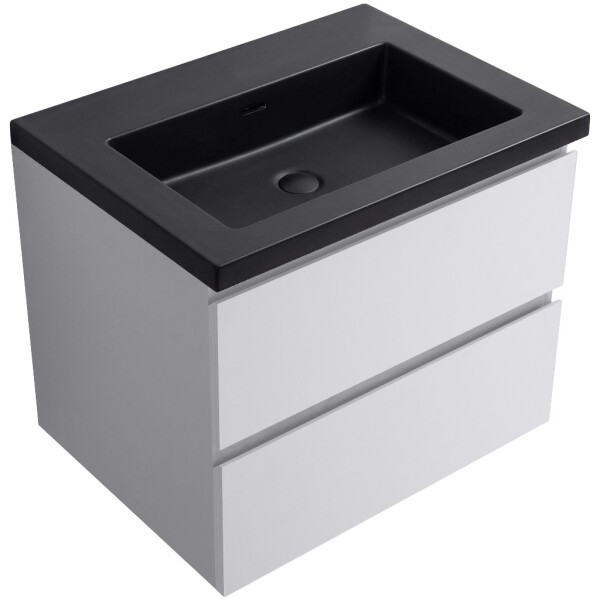 CERANO - Kúpeľňová skrinka Carole - biela matná + umývadlo z lit. mramoru Ovo - čierna matná - 60,5x53x46,5 CER-979922