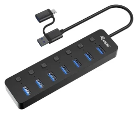 Equip 7- Port / USB hub / 7x USB-A 3.2 Gen 1 / 5 Gbps / napájací adaptér / USB-C redukcia (128965)