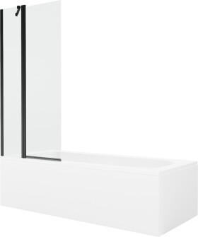 MEXEN/S - Vega obdĺžniková vaňa 150 x 70 cm s panelom + vaňová zástena 80, transparent, čierna 550115070X9408117000