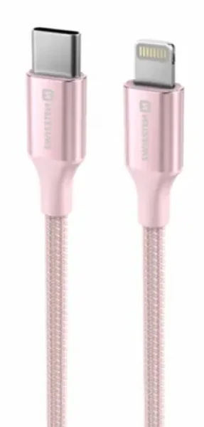 Swissten TEXTILE II dátový kábel USB-C - Lightning 1.5m ružová (71529205)