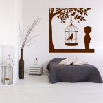 Veselá Stena Samolepka Vtáčik v klietke na strome Farba: biela, Veľkosť: 40 x 40 cm
