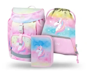 BAAGL SET 3 - Školský set Airy Rainbow Unicorn / aktovka / peračník / vrecko (A-33161)