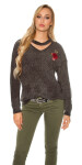 Trendy knit sweater with floral embroidery navy Einheitsgroesse