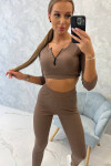 Žebrovaný crop top set mocca UNI