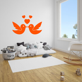 Veselá Stena Samolepka Zamilované holubičky Farba: oranžová, Veľkosť: 40 x 26 cm