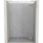 MEXEN/S - Mist-H L sprchové dvere krídlové pravé 140, transparent, zlatá kartáčovaná 8A5L-140-001-55-00-P