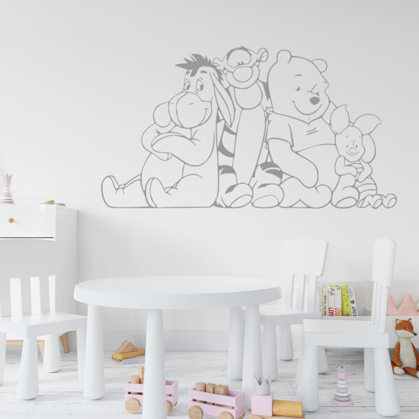 Veselá Stena Samolepka Macko Pú a kamaráti Farba: šedá, Veľkosť: 80 x 44 cm