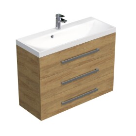 Kúpeľňová skrinka s chrómovými úchytmi a umývadlom SAT Cube Way 100x71x40 cm dub Hickory mat CUBE21003DH CUBE21003DH