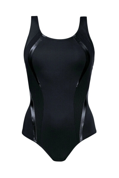 Dámske jednodielne plavky Atlantic sport 34LA2 Čierne so zelenou a sivou - SELF XL - 44 černá-tm.zelená