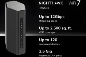 Netgear Nighthawk RS500 BE12000 čierna / Router / Wi-Fi 7 / Tri-Band / 4X Ethernet / USB 3.2 (RS500-100EUS)
