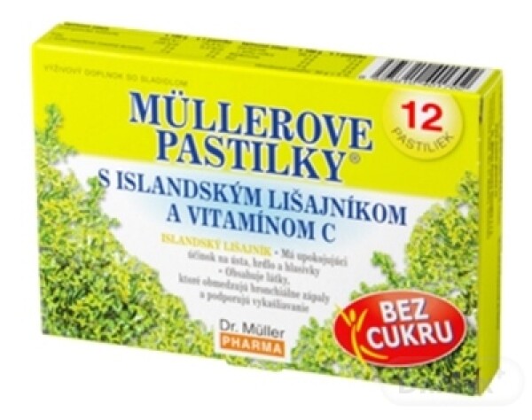 MÜLLEROVE PASTILKY s islandským lišajníkom a vitamínom C bez cukru 12 kusov