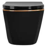 REA - Závesná WC misa vrátane sedátka Carlo Mini Flat čierna/zlatý prúžok + sedátko duraplast REA-C8800