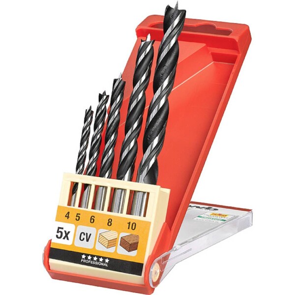 Kwb 514000 sada špirálových vrtákov do dreva 5-dielna 4 mm, 5 mm, 6 mm, 8 mm, 10 mm 5 ks; 514000
