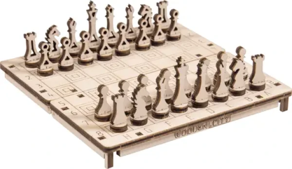 Wooden City 3D Drevené puzzle hra Šach a Dáma 2v1