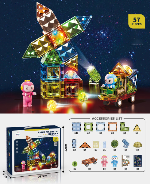 Mamido Mamido Magnetická svietivá stavebnica 57 dielov Diamond Surface