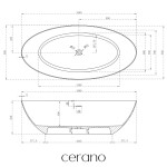 CERANO - Vaňa z liateho mramoru Emilia - voľne stojaca - čierna matná/biela matná - 180x85x55 CER-428548