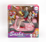 Mamido Mamido Bábika mama brunetka s dcérou blondínkou so skútrom a doplnkami 30 cm Sasha