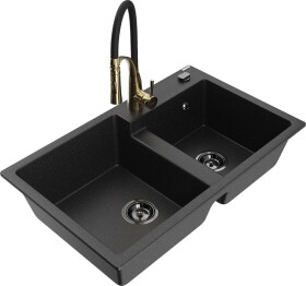 MEXEN/S MEXEN/S - Tomas granitový drez 2-bowl vrátane batérie Aster, čierna/strieborná metalík 6516-73-73450-57-B