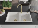 MEXEN/S MEXEN/S - Tomas granitový drez 2-bowl 800x500 mm, biela, + zlatý sifón 6516802000-20-G