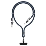 Dudao L20Max modrá / Dátový kábel / 4v1 / USB-C / Lightning / USB-A / šnúrka na krk / 65W