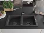 MEXEN/S MEXEN/S - Mario granitový drez 2-bowl vrátane batérie Flora, čierna kropenatá 6504-76-670401-08-B