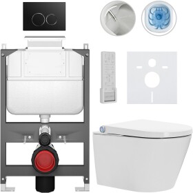 CERANO - Závesné WC s bidetom Basic/Cronus Premium - biela lesklá - WC tlačidlo Dualo/Čierna - ovládanie zhora - predstenová inštalácia - 59,3x38,4 CER-8050BD86470