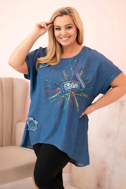 Dámska blúzka Plus Size s aplikáciami denim UNI