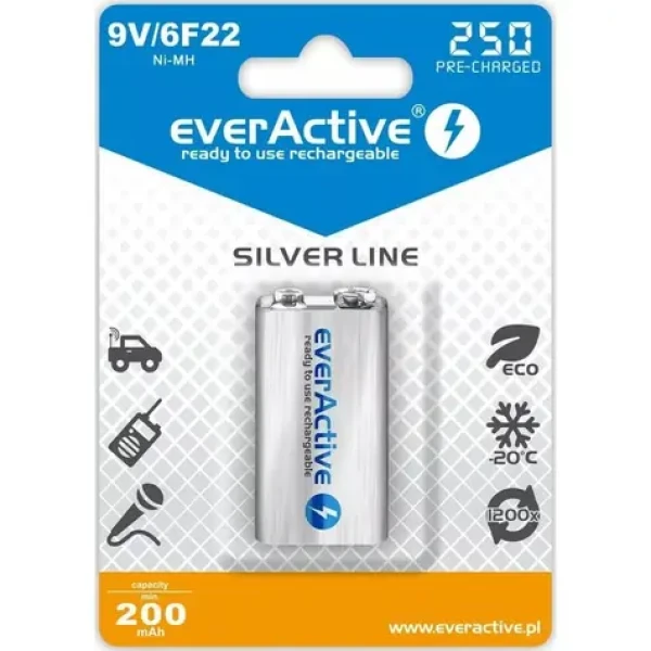 EverActive Silver Line nabíjacia batéria 9V (6F22) 250 mAh 1ks / Ni-MH (EVHRL22-250)