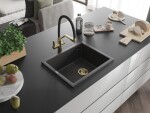 MEXEN/S MEXEN/S - Pedro granitový drez 1-miska 560 x 460 mm, čierna kropenatý, sifón zlatá 6508561000-76-G