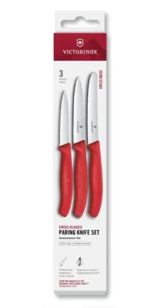 VICTORINOX Swiss Classic Kuchynský nôž 3 ks set červená / rovné a vrúbkované ostrie (6.7111.34C1)