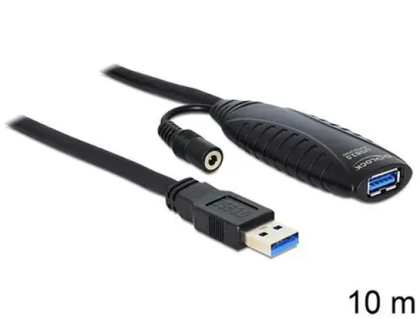 DeLock 83415 čierna / Predlžovací kábel USB / USB 3.2 Gen 1 / A samec - A samica / aktívna / 10 m (83415)
