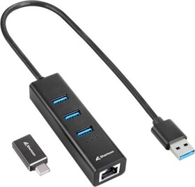 Sharkoon Aluminium 1x RJ-45 + 3x USB-A 3.2 Gen1 (4044951037575)