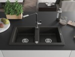 MEXEN/S MEXEN/S - Mario granitový drez 2-bowl vrátane batérie Flora, čierna/zlatá metalik 6504-75-670401-07