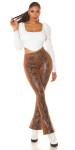 Sexy faux leather highwaisted flarred pants with Snake print CAPPUCCINO XL/XXL