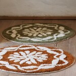 MADAM STOLTZ Kúpeľňová predložka Round Khaki / Off white Ø 60 cm