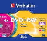 Verbatim DVD+RW Colour / 4.7GB / 4x / 5ks slim case (43297)