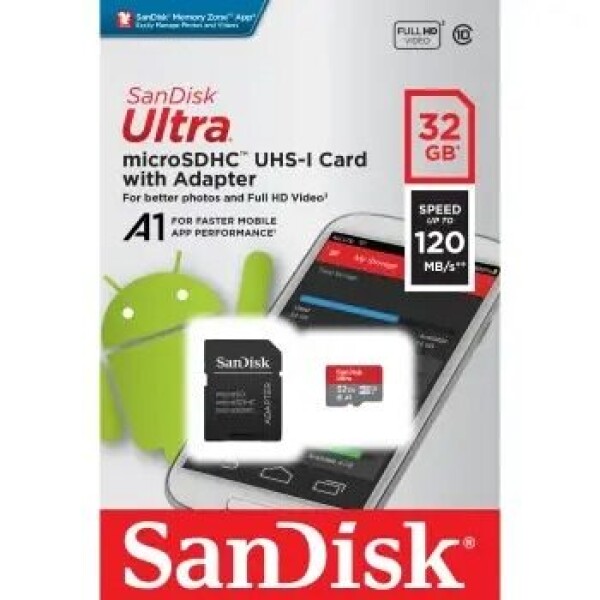 SanDisk Ultra microSDHC 32GB + adaptér / Class 10 / A1 / UHS-I / čítanie: až 120MBs (SDSQUA4-032G-GN6MA)