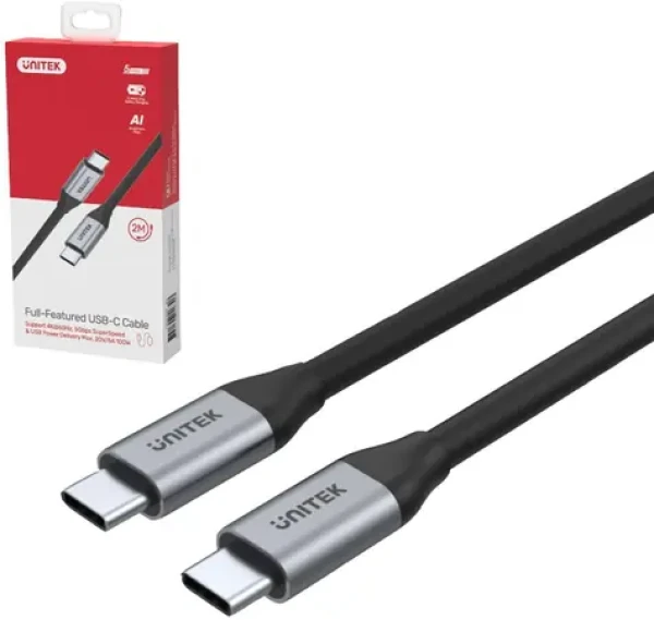 Unitek C14091ABK strieborná / Kábel / USB-C (M) - USB-C (M) / 2 m (C14091ABK)