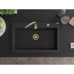 MEXEN/S MEXEN/S - Elix granitový drez 1-miska 800 x 500 mm, čierna/strieborná metalík, sifón zlatá 6527801005-73-G