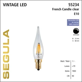 SEGULA LED French Candle 1,5W číra / Žiarovka / E10 / 60lm / 1900K / stmievateľná (55234)
