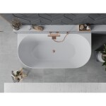 MEXEN/S - Oval Slim voľne stojaca vaňa nástenná 170 x 80, biela/čierna, sifón a prepad meď kartáčovaná 52661708075-65