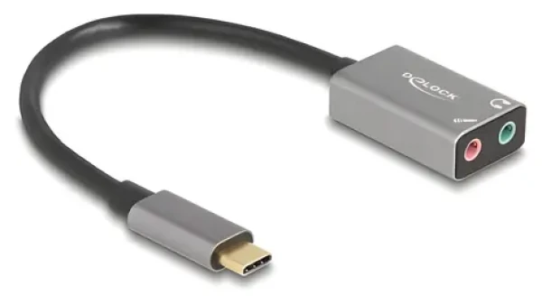 DeLock / Externá zvuková karta USB-C / 2x 3,5 mm jack / mikrofónny vstup / 16 Bit / 48 kHz (67071)