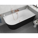 MEXEN/S - Silo voľne stojaca rohová vaňa pravá reliéf 150 x 75, biela/čierna, sifón a prepad meď kartáčovaná 52891507575P-65