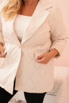 Dámska prešívaná bunda Plus Size s golierom a gombíkom Light Beige UNI