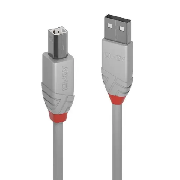 Lindy Anthra Line sivá / Kábel USB / USB 2.0 Typ A - Typ B / M/M / 3 m / 480 Mbit/s (36684)
